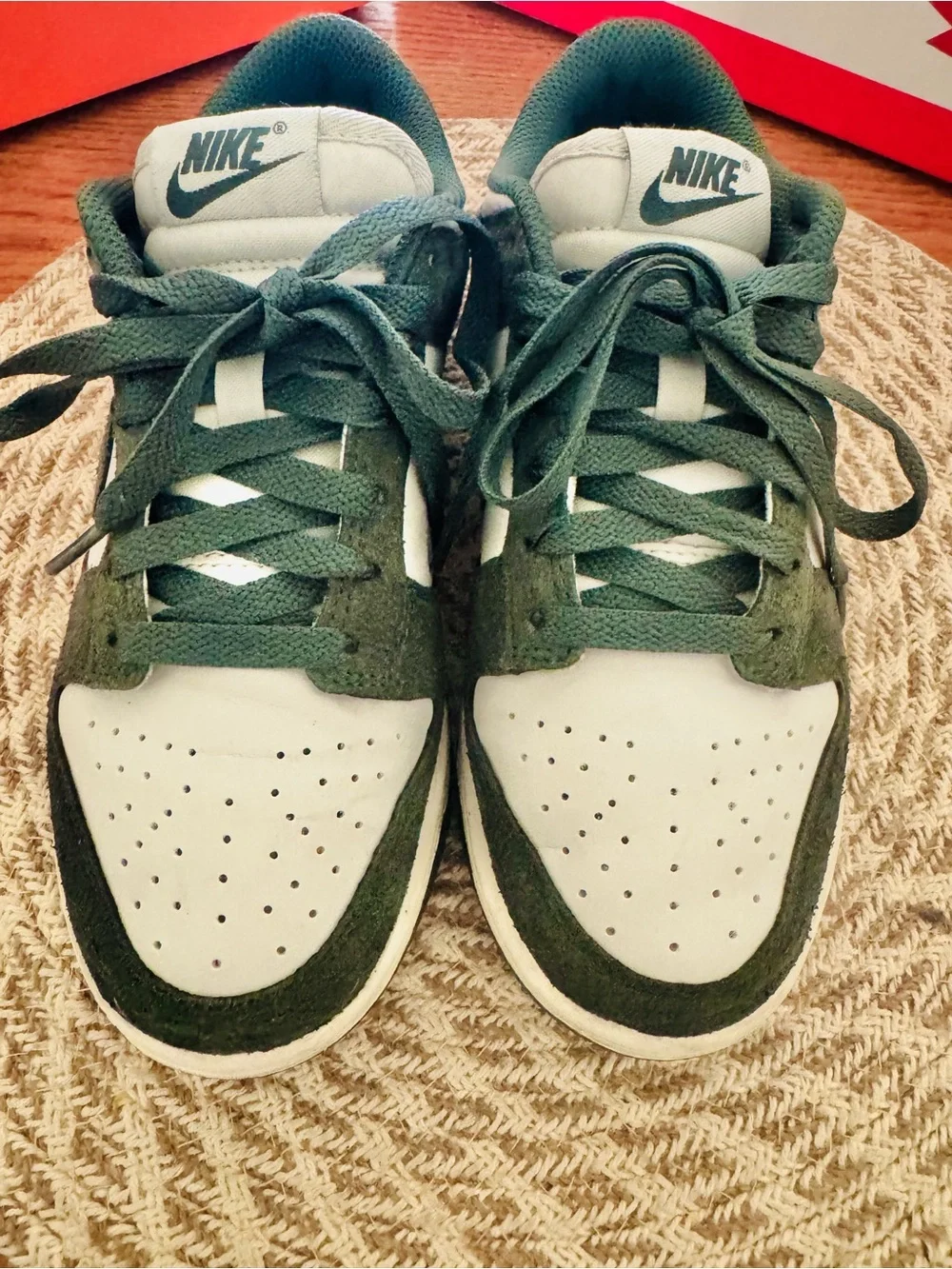 Nike Men’s Dunk Low — White & Dark Green Suede